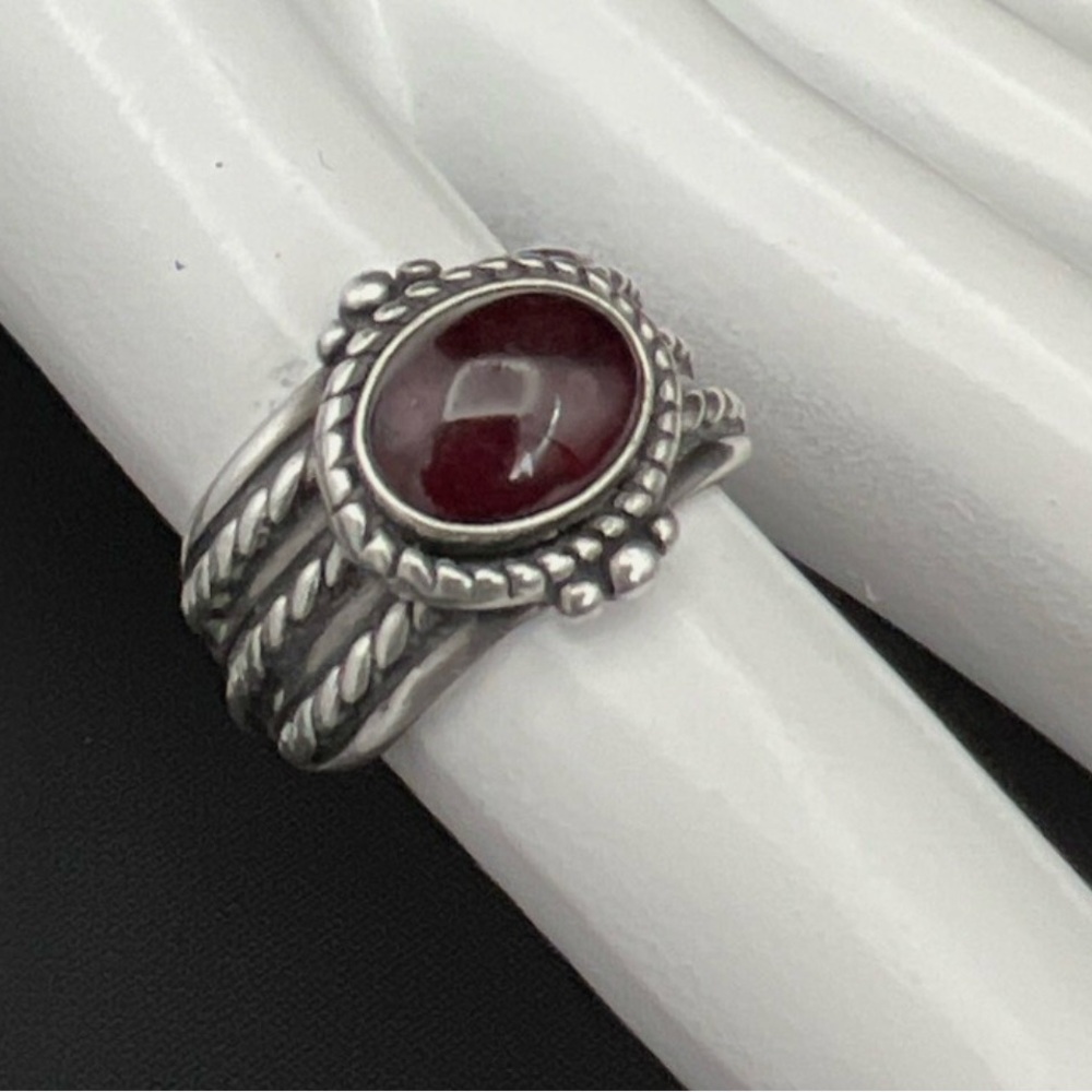 Rope Ring Carolyn Pollack QT Silver 925 Red Cabochon Size 5